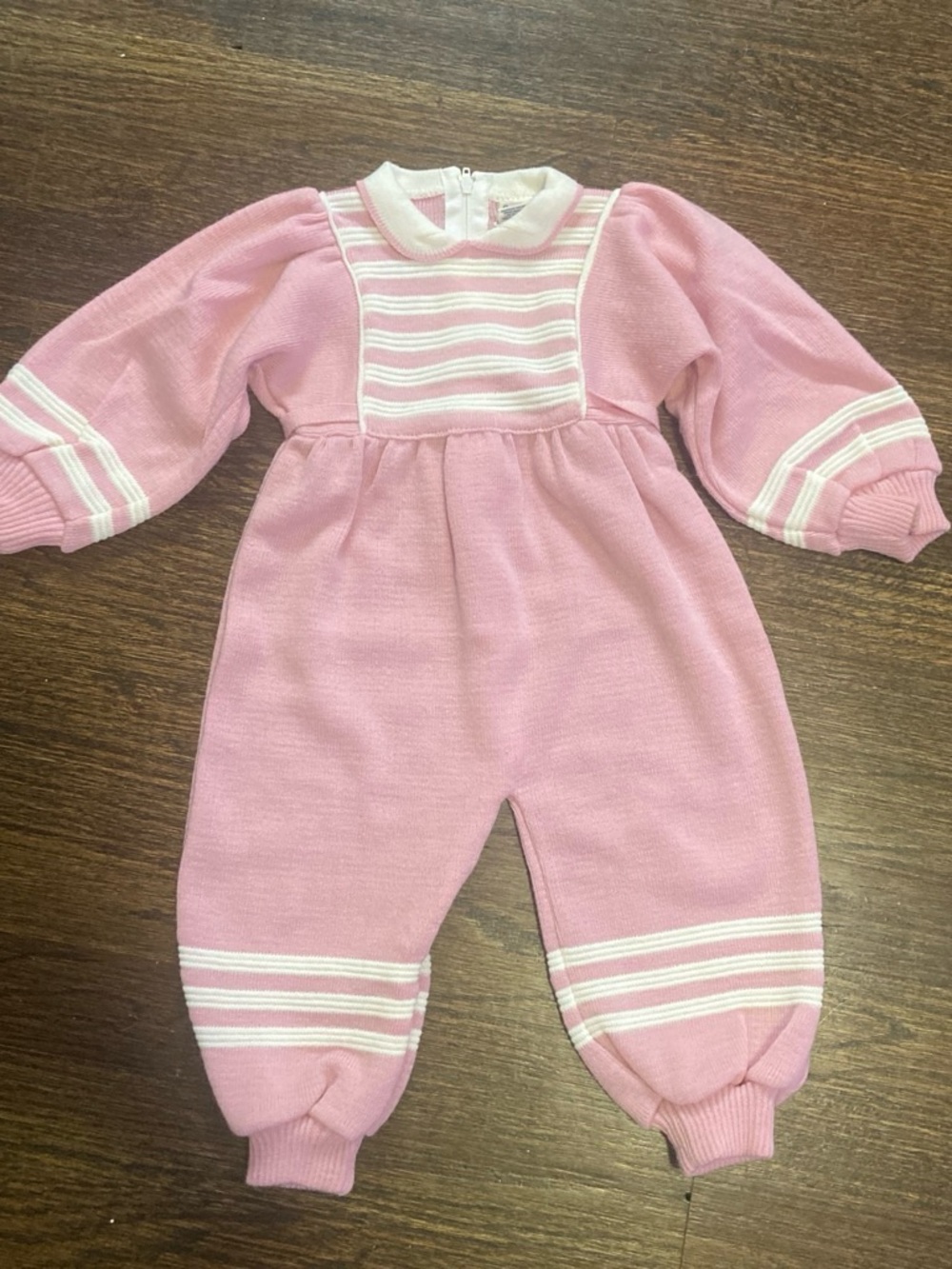 Carriage Boutique Pink Knit One-Piece with White Stripes